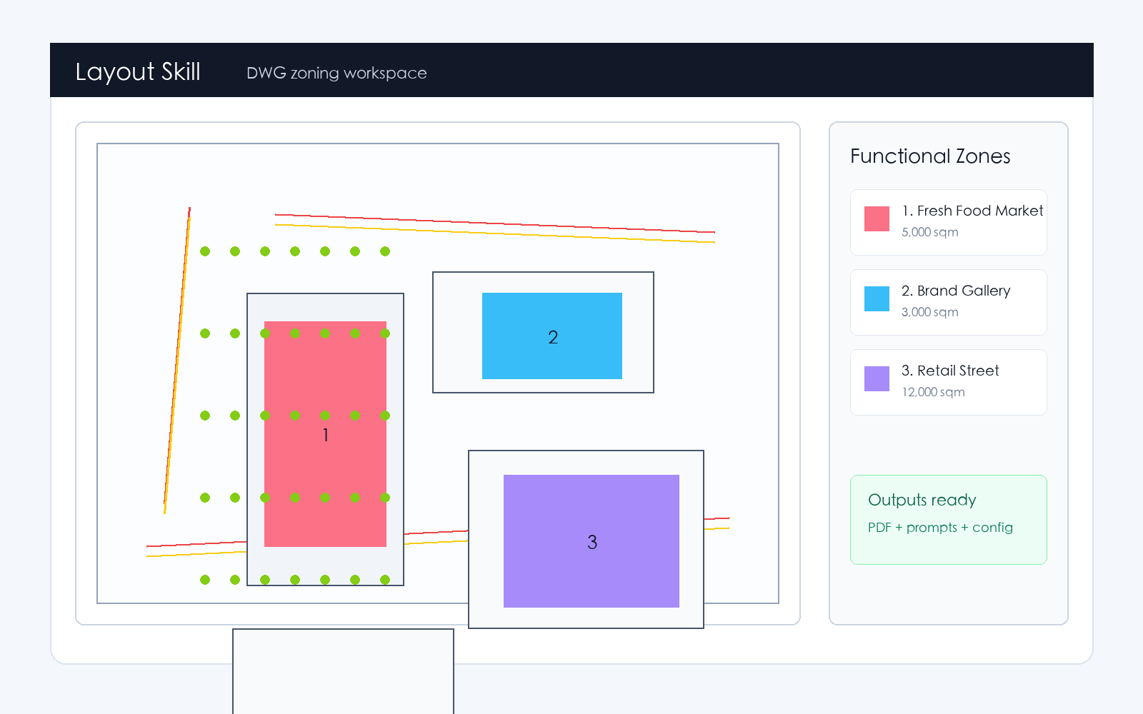 Layout Skill interface with a floor plan and planning controls